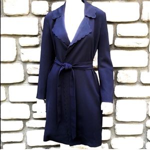 NEW Badgley Mischka Scalloped Navy Trench Coat
